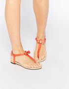 Oasis Bow Front Flat Sandals - Coral