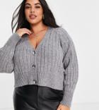 Vila Curve Knitted Rib Cardigan In Gray-grey