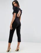 Asos Jersey Jumpsuit With Wrap Back And Ruched Sleeve - Black