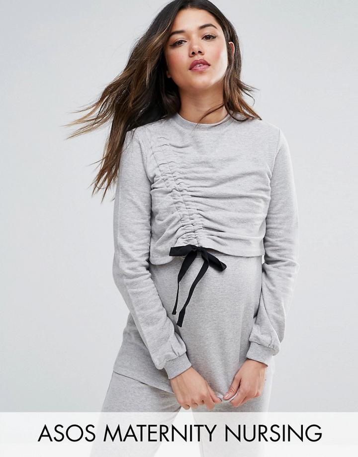Asos Maternity Nursing Lounge Drawcord Sweat Top - Gray