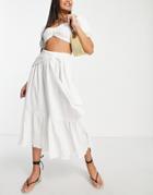 Asos Design Crinkle Tie Waist Midi Skirt With Pephem In White