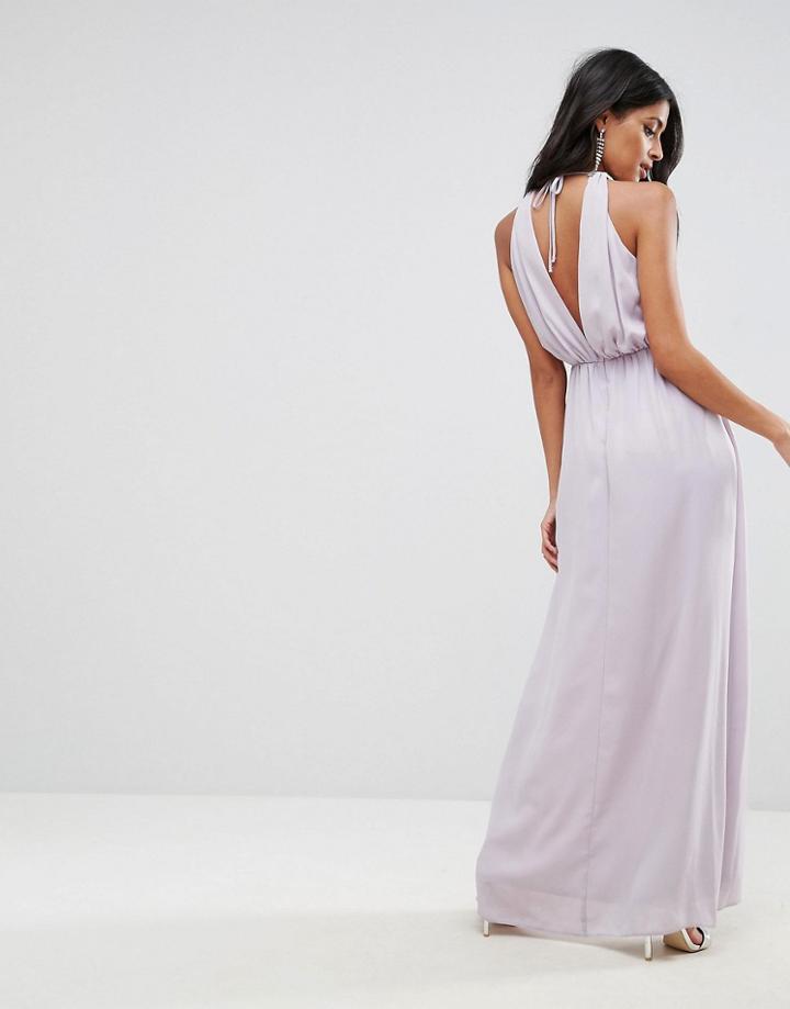 Asos Embellished Neck Trim Drape Back Maxi Dress - Purple