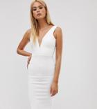 Missguided Tall Bodycon Midi Dress With V Bar Plunge Neck In White - White