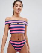 Asos Elastic Stripe Bandage Bardot Bikini Top - Multi