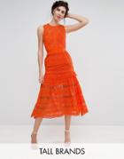 True Decadence Tall Allover Lace Prom Midi Skater Dress - Orange