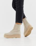 Asos Design Alva Chunky Lace Up Boots In Sand - Beige