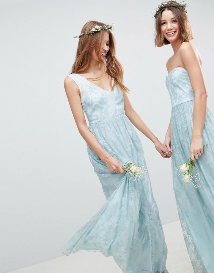 Asos Design Design Delicate Lace Sheer Insert Maxi Dress-green