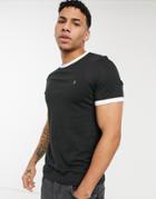 Farah Groves Ringer Cotton T-shirt In Black - Black