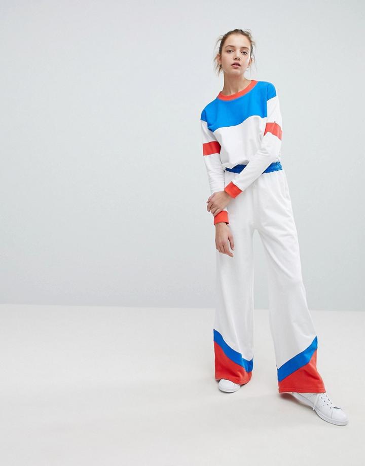 Daisy Street Wide Leg Joggers In Color Block - White