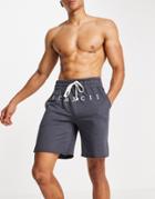 Asos Design Lounge Raw Hem Shorts With Roman Numerals Print-black