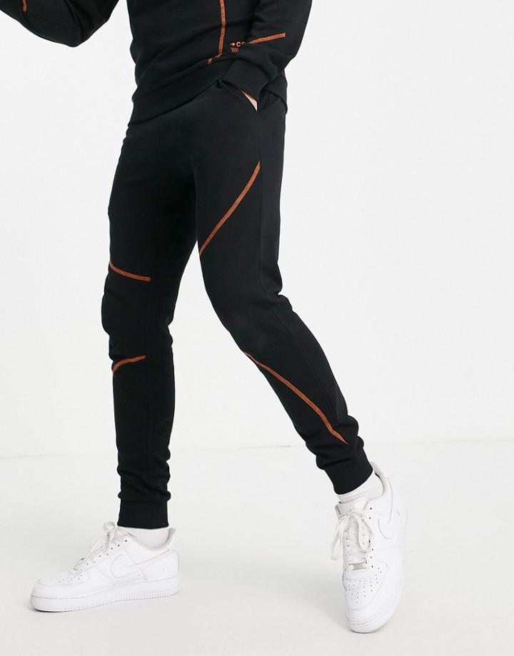 Jack & Jones Core Set Sweatpants With Contrast Stitch In Black
