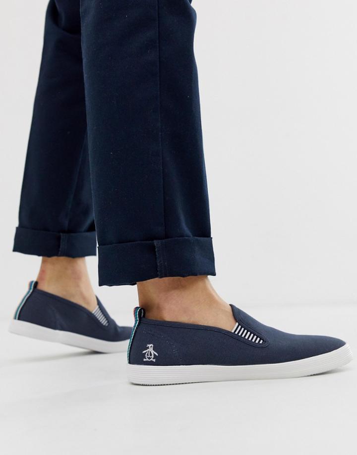Original Penguin Side Stripe Canvas Plimsolls In Navy - Navy