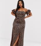 Koco & K Plus Off Shoulder Midaxi Dress With Thigh Split In Fleck Print - Multi