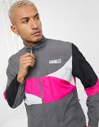 Puma Hoops Colorblock Track Jacket In Gray And Pink-grey
