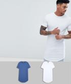 Asos Design Longline Muscle Fit T-shirt In Rib With Curve Hem 2 Pack Save - Multi