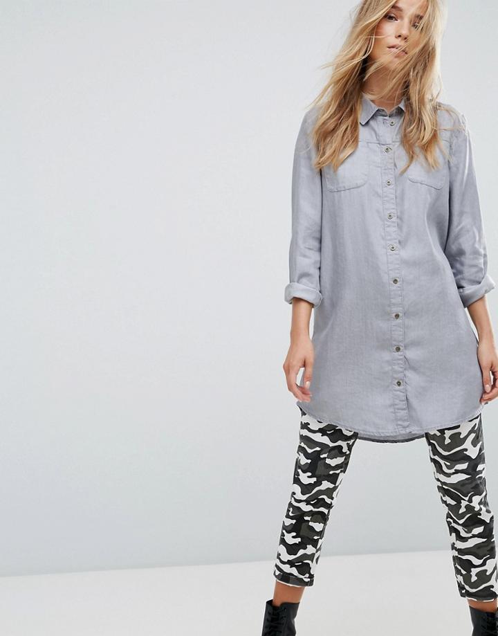 Only Mia New Long Denim Shirt - Gray