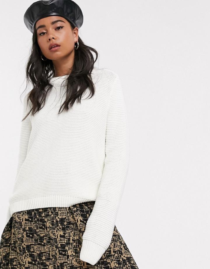 Noisy May Ribbed Round Neck Knitted Sweater-white