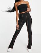 Topshop Exposed Contrast Orange Seam Flared Pants In Black - Part Of A Set