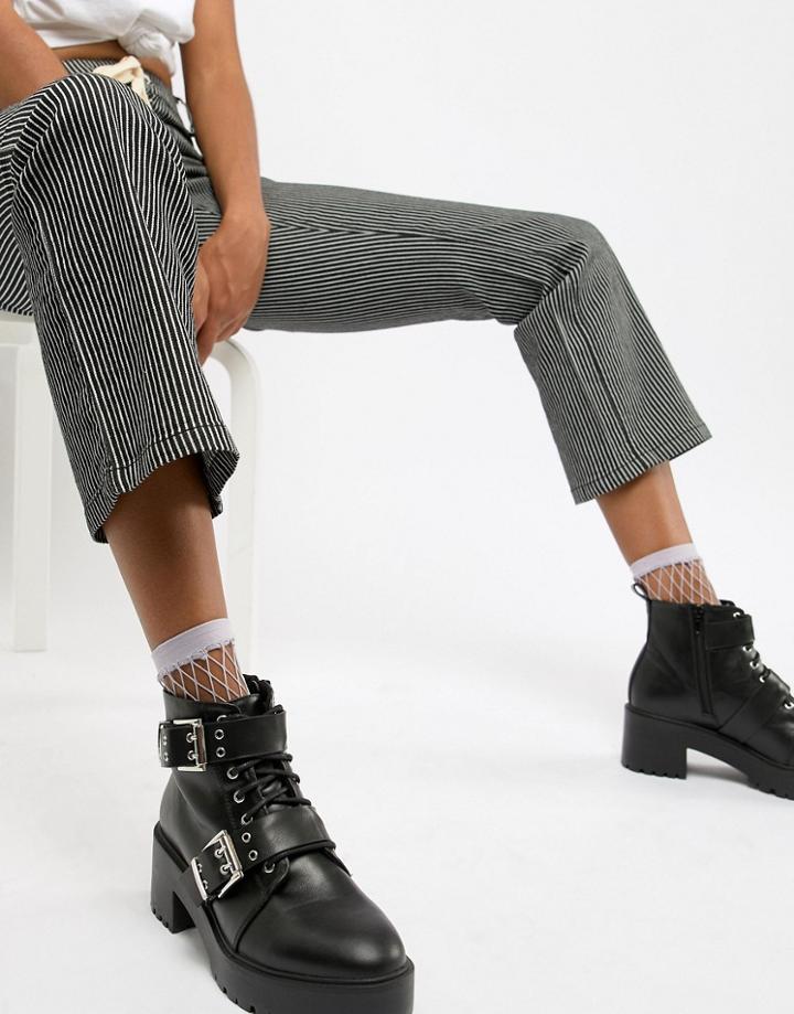 Asos Design Rouge Chunky Lace Up Buckle Ankle Boots-black