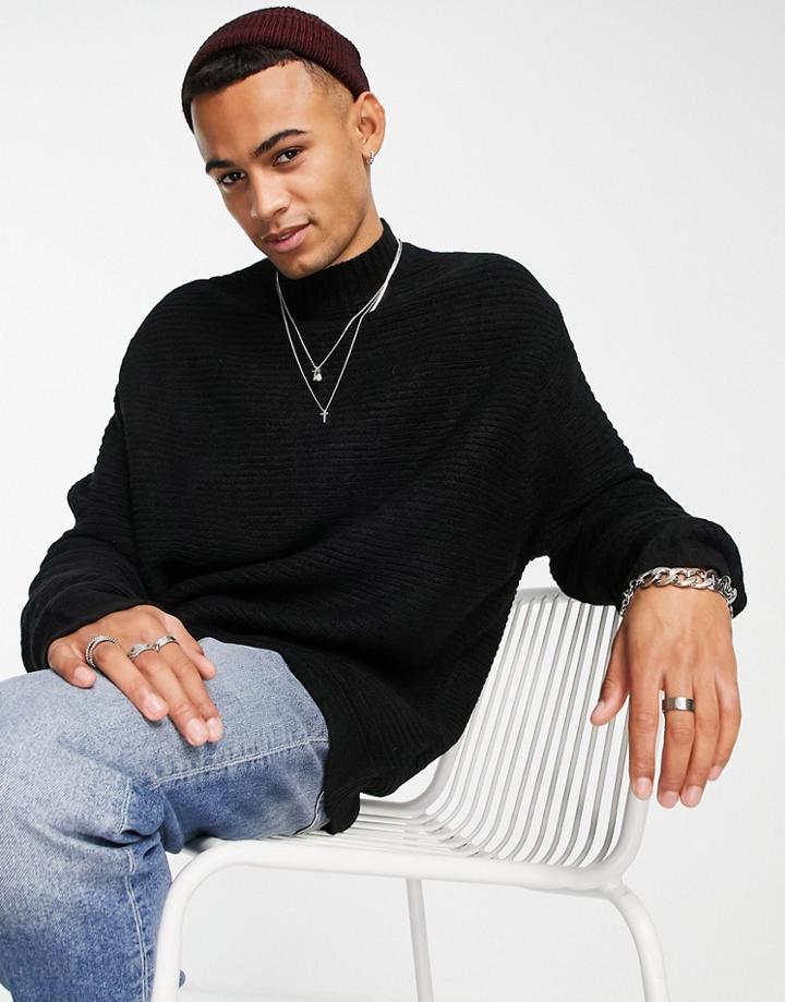 Asos Design Oversized Ottoman Rib Turtle Neck Sweater In Black