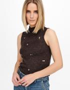 Jdy Knitted Tank Top With Floral Embroidery In Brown