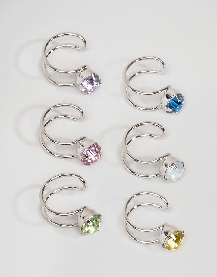 Asos Pack Of 6 Pretty Rainbow Ear Cuffs - Silver