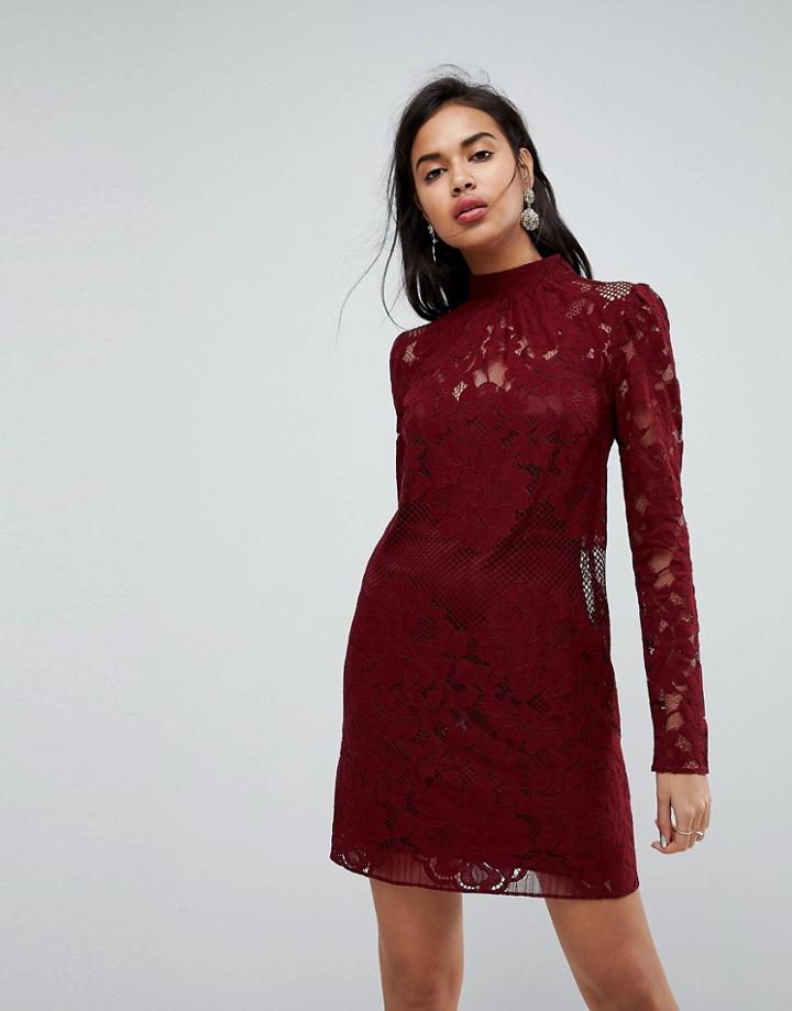 Asos Ultimate Lace Mini Shift Dress-red