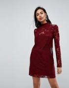 Asos Ultimate Lace Mini Shift Dress-red