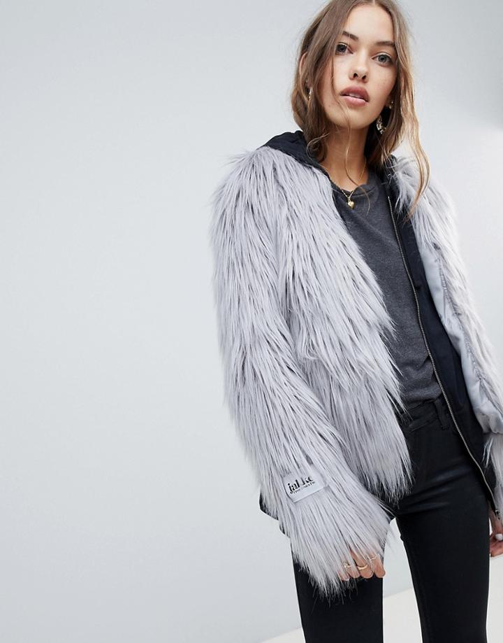 Jakke Cropped Jacket In Faux Mongolian Fur - Gray