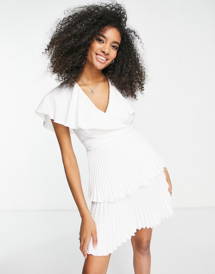Closet London Polyester Ruffle Tiered Pleat Mini Dress In White - White