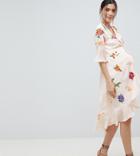 Asos Design Maternity Embroidered Wrap Midi Dress - Multi