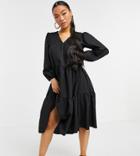 Asos Design Petite Textured Tiered Midi Smock Dress In Black