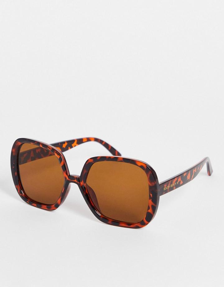 South Beach 70s Oversized Retro Square Sunglasses In Tortoiseshell-brown