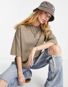 Topshop Oversized Tee In Fossil Green