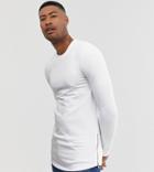 Asos Design Tall Muscle Longline Sweatshirt With Curved Hem In White With Side Zips - White
