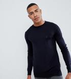 French Connection Tall Plain Logo Crew Neck Knit Sweater-navy