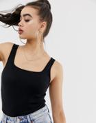 Asos Design Square Neck Tank Body In Rib In Black - Black