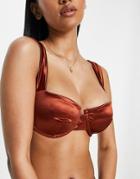 Asos Design Fuller Bust Gleam Underwire Gathered Bikini Top In Burnt Brown