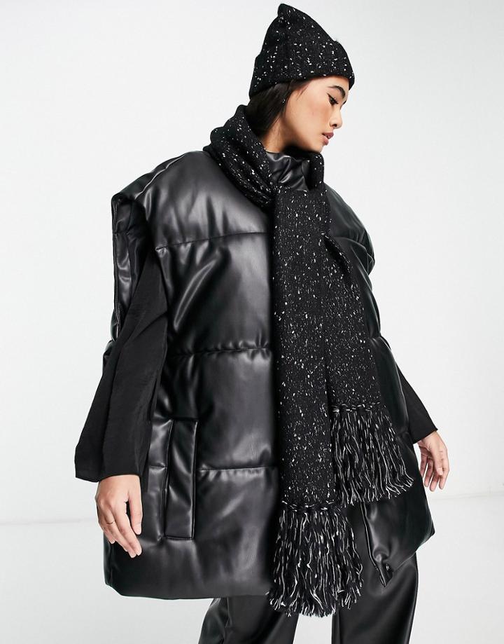 Allsaints Knitted Scarf With Tassel Detail In Black