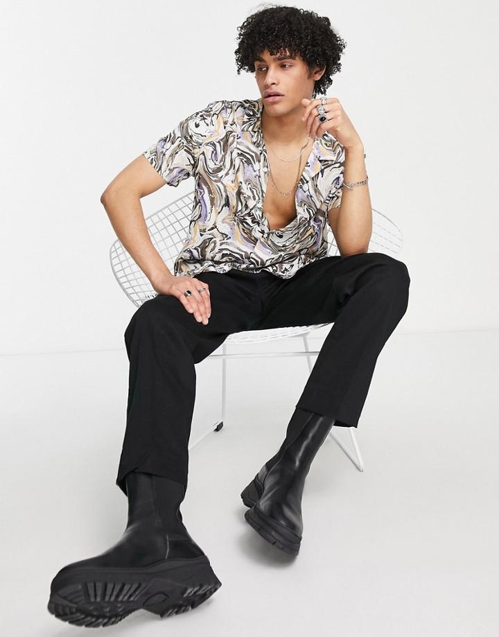 Topman Viscose Revere Shirt In Marble Print-multi