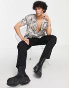 Topman Viscose Revere Shirt In Marble Print-multi
