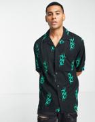 Only & Sons Oversized Revere Shirt In 90s Print In Black