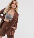 Unique21 Linen Double Breasted Blazer Two-piece-brown