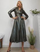Bolongaro Trevor Joanna Maxi Wrap Dress In Metalic Silver