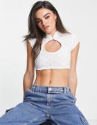 Asos Design Cut Out Top In Broderie Lace In White