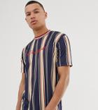 Asos Design Tall Relaxed T-shirt In Vertical Stripe With Aesthetic Embroidery - Multi