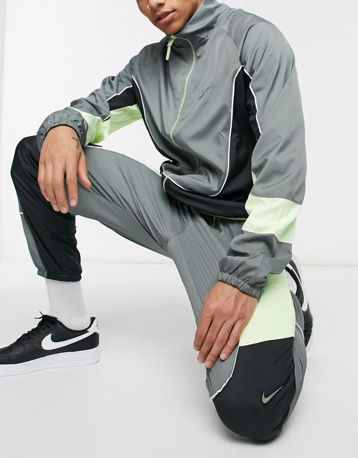 Nike Basketball Throwback Track Pants In Gray And Volt-grey