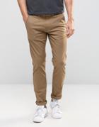 Selected Homme Slim Fit Chino With Stretch And Leather Belt - Beige