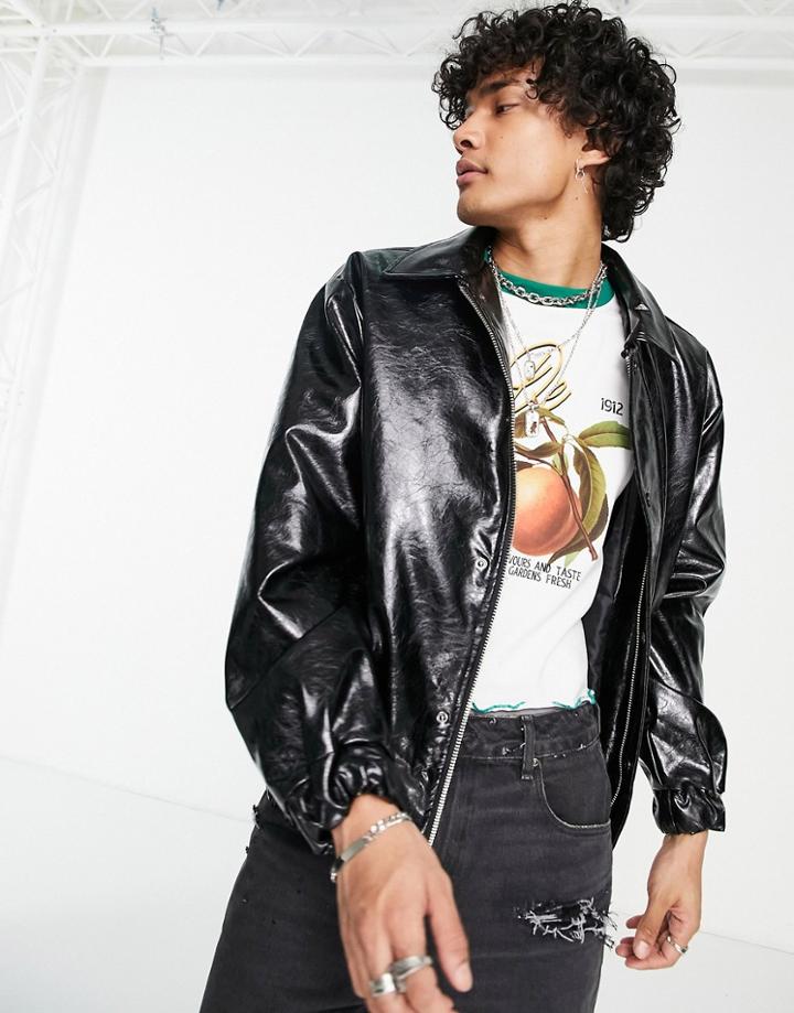 Mennace Bomber Jacket In Black With Vinyl Effect