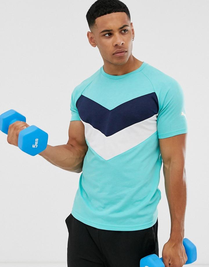 Puma Training Reactive Color Block T-shirt In Light Blue